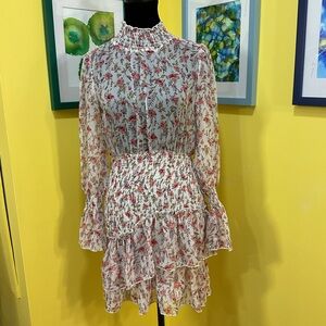 NWT Princess Polly Floral Guetta Tiered Ruffle Semi-Sheer Mini Dress Size 4